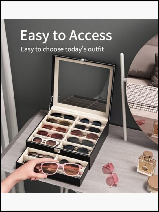20 Slots Large Sunglass Organizer Box for Eyeglass Storage PU Leather Display